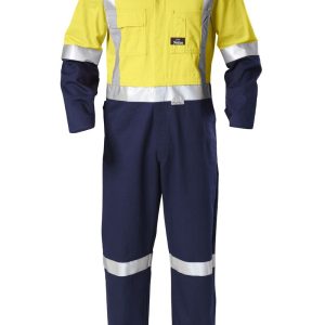 Hard Yakka Hi-Vis Two-Tone Cotton Drill Coverall with Reflective Tape - Yellow/Navy