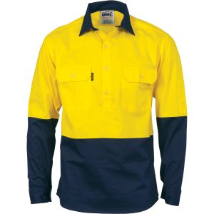 HiVis Two Tone Closed Front Cotton Drill Shirt