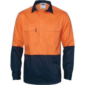 DNC HiVis Two Tone Close Front Cotton Drill LS Shirt
